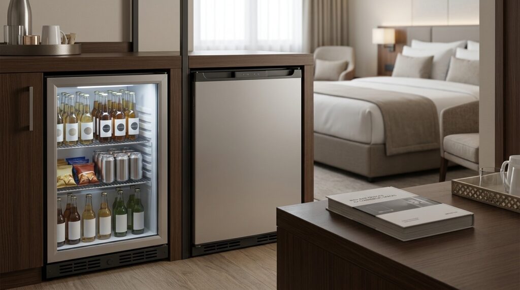 Are glass-door mini bars preferable in guest rooms?