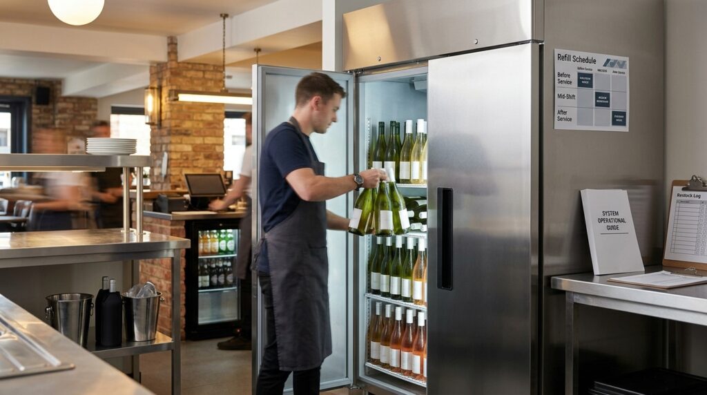 How should I plan backup storage if my front-of-house small wine fridge capacity isn’t enough at peak times?