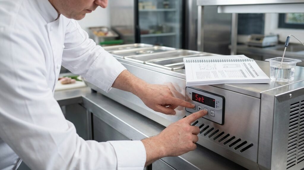 How do I set the temperature on a Unifrost prep counter?