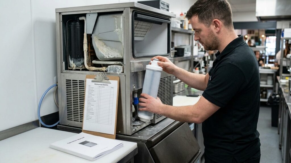 How frequently should my ice machine be descaled?