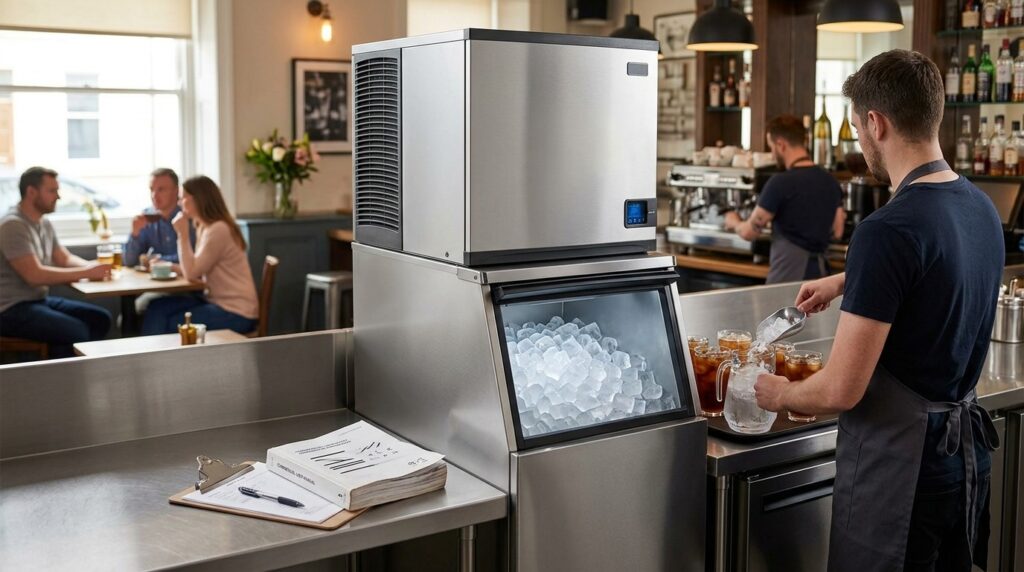 What is the ideal ice output for an Irish café?