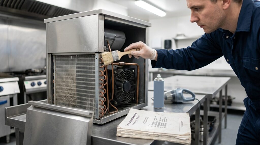 Can a dirty condenser affect ice production?
