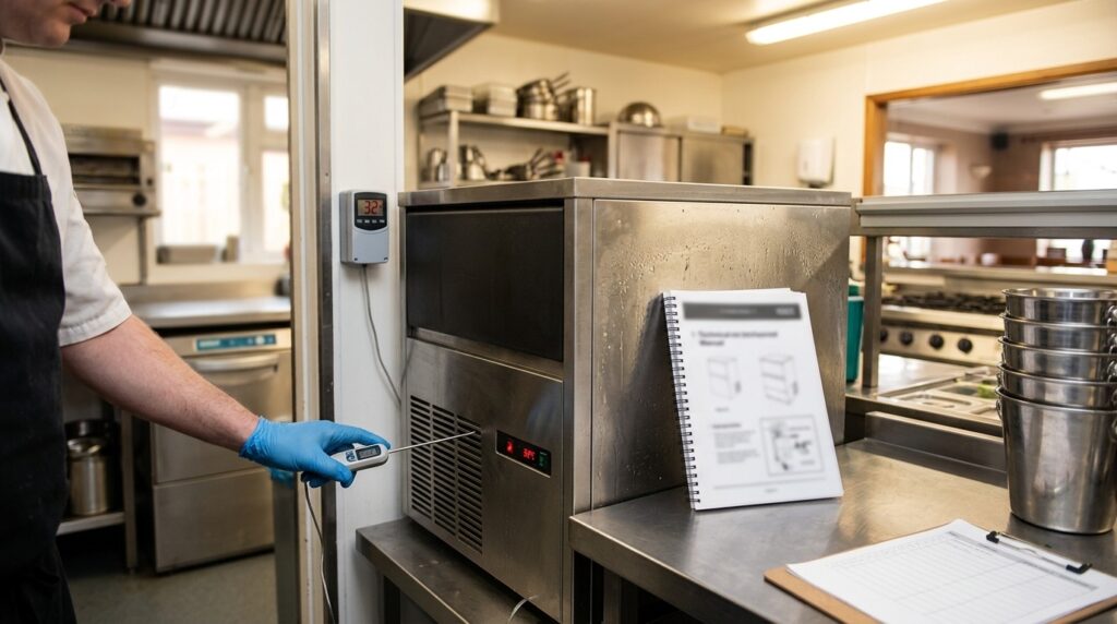 How can room temperature affect ice machine efficiency?