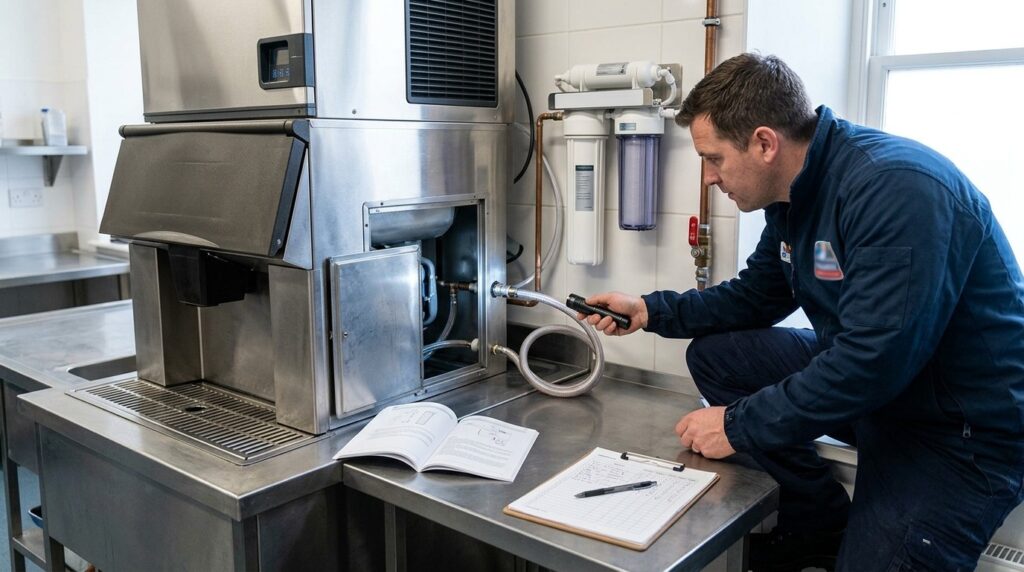 How do I troubleshoot water supply issues for my ice machine?