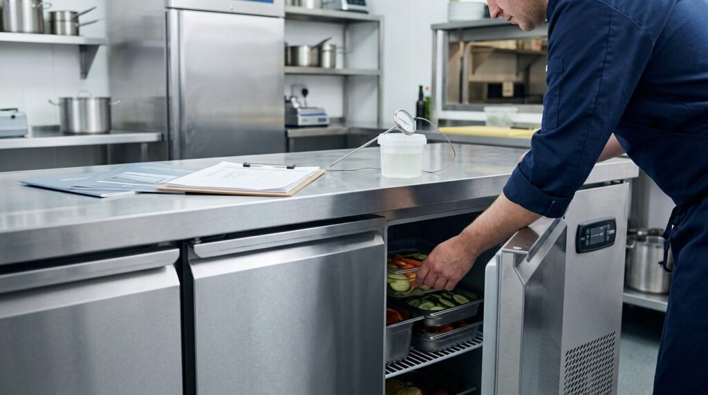 What temperature range should a commercial under counter fridge operate at?