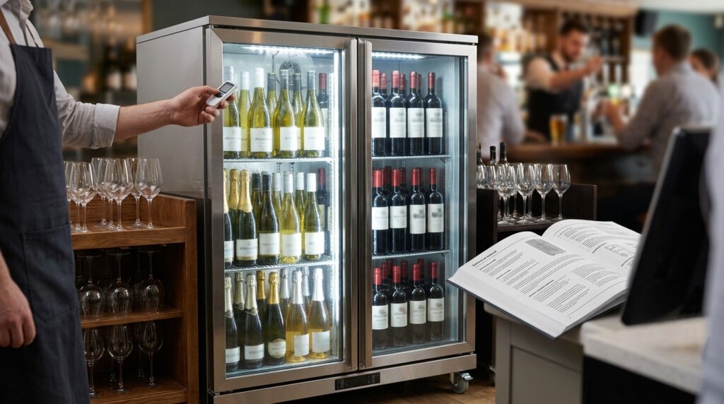 What temperature should red, white, and sparkling wine be stored at in a cooler?